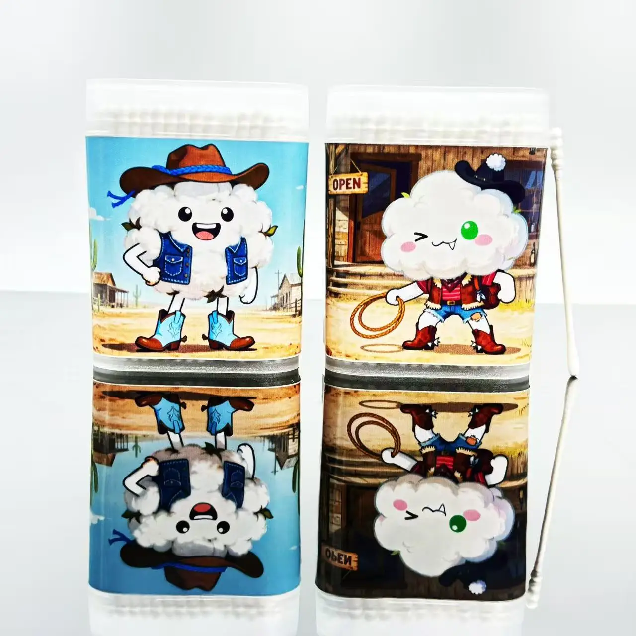 400개 카우보이 테마 양면 면봉, 카우보이 요소가 있는 창의적인 나선형 원형 면봉 스틱