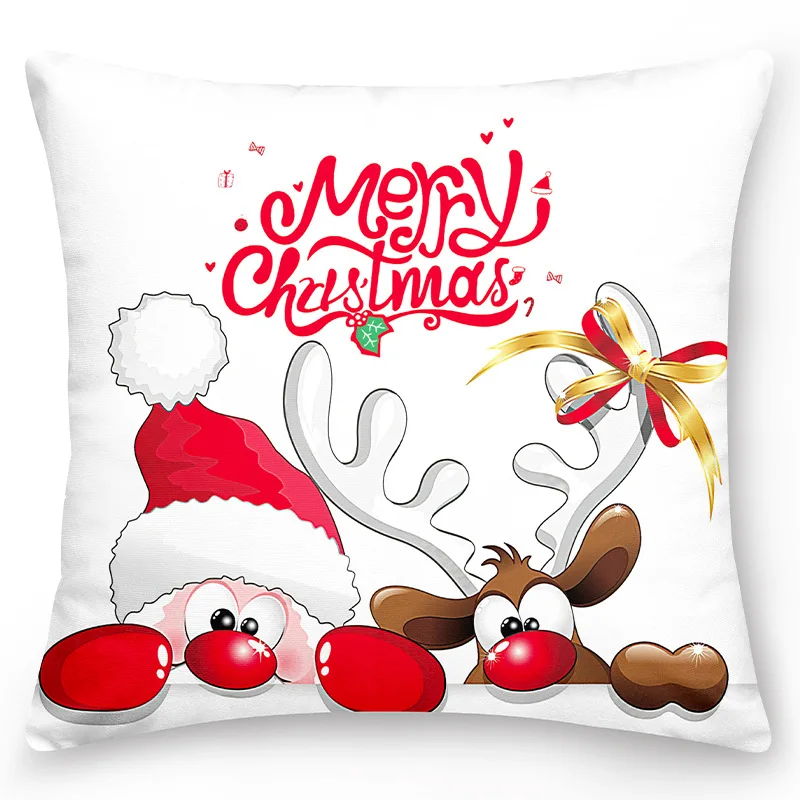 Christmas Pillow Cover Cartoon Pattern Square Cushion Cover Printed On One Side For Sofa Holiday Party Accessories