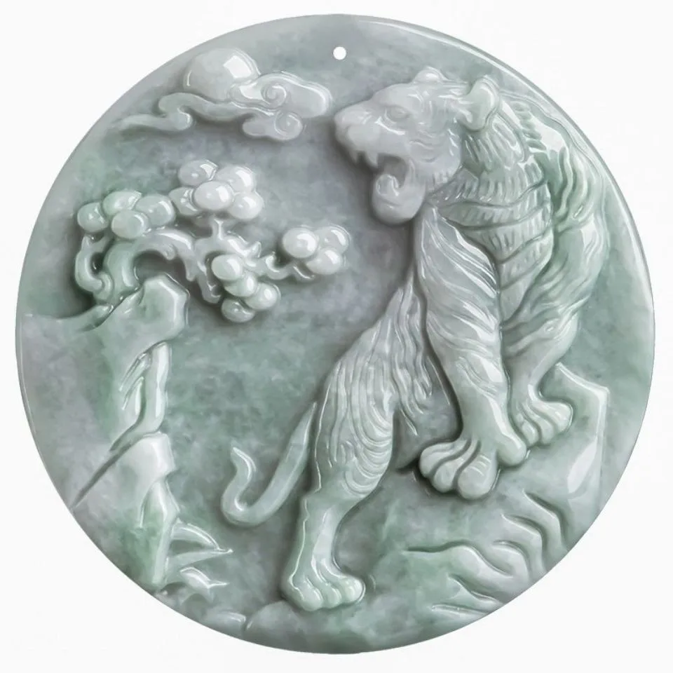 Natural Myanmar Jadeite Chinese Zodiac Tiger Pendant Necklace Men Women Fine Jewelry Grade A Burma Jade Tiger Charm Lucky Amulet