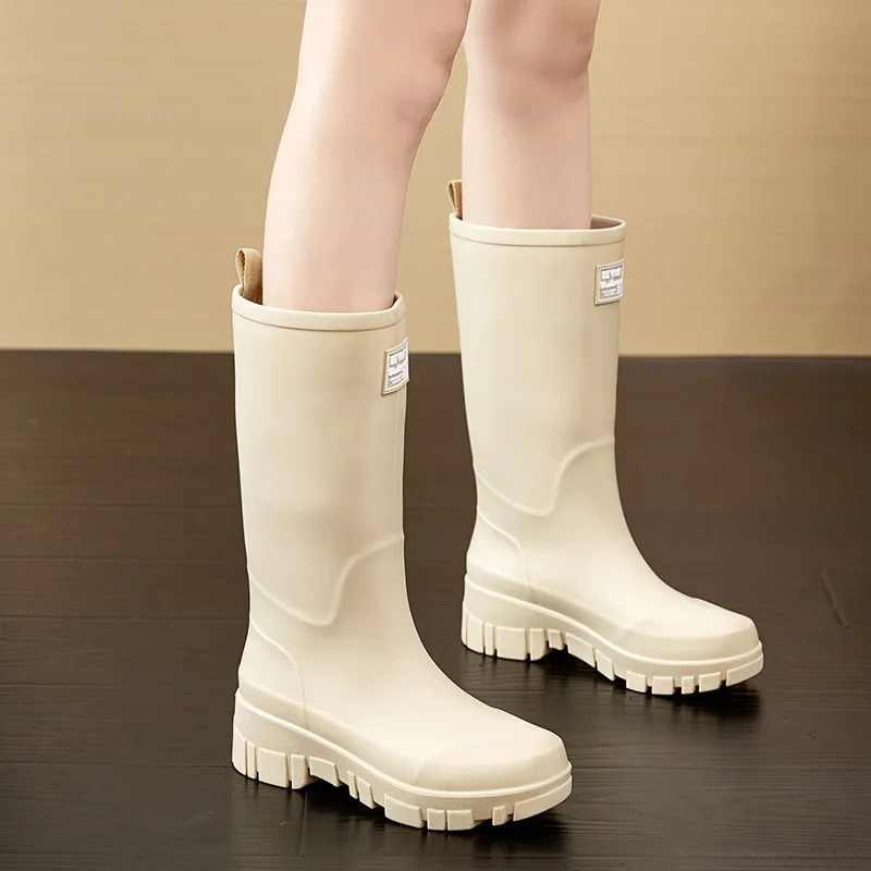 

High-Tube Women's Rain Boots Korean Style Waterproof Non-Slip Kitchen Work Socks Wear-Resistant Outdoor Slip-On Shoes