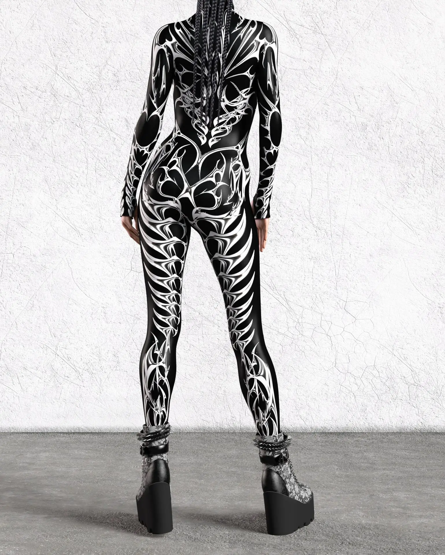Bunt bedruckter Damen-Jumpsuit für Urlaub und Party, Punk-Zentai, Rave-Outfit, Yoga-Catsuit, Fahrrad- und Halloween-Anzug – Detail 6