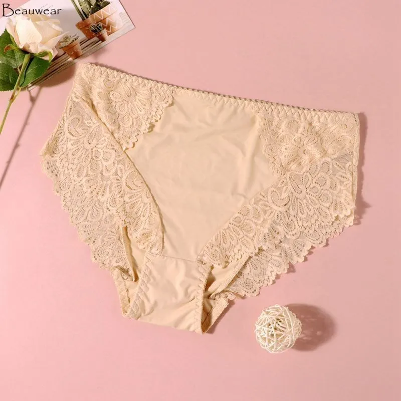 Beauwear Women Luxury Sexy Lace Panties Floral Transparent Nylon Breathable Briefs Underwear Female Bragas Pretty Lingerie