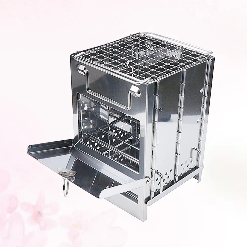 

Mini Stainless Steel Square Wood Burning Stove Portable Collapsible Grill Outdoor Bbq Camping Cookware Picnic Silver