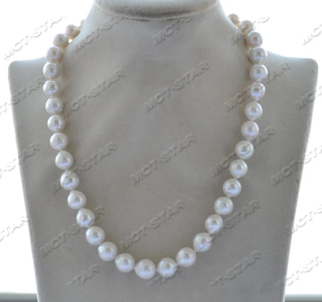 Z11900 18'' 11mm White Round Edison Keshi Pearl Necklace Heart CZ