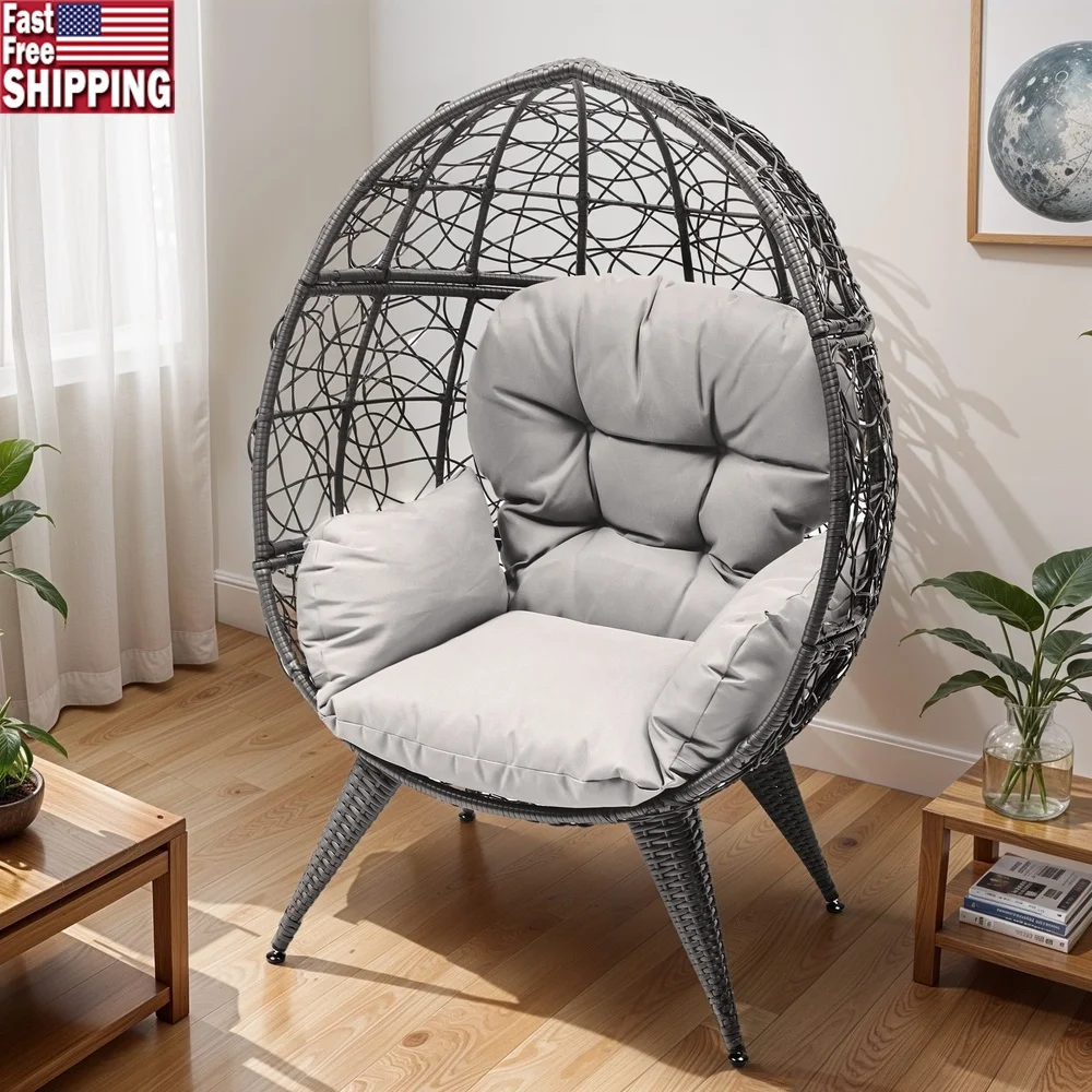 

Oversized Rattan Egg Chair Indoor Outdoor Lounger with Cushion 350lbs Capacity Handcrafted Waterproof Patio Garden Furniture