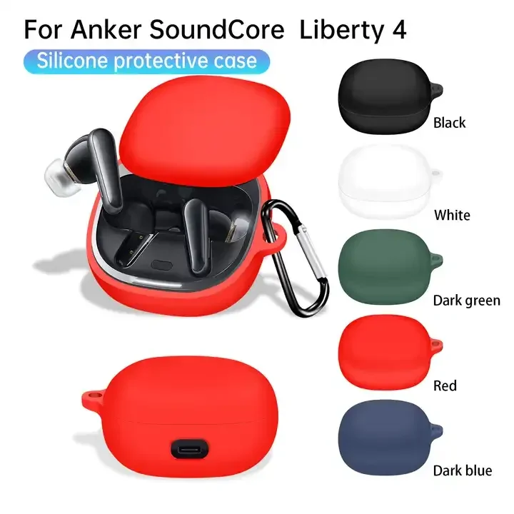 for Anker Soundcore Liberty 4 Case Silicone Cover Liberty4 Earphone Protective Accessories Cases with Hooks