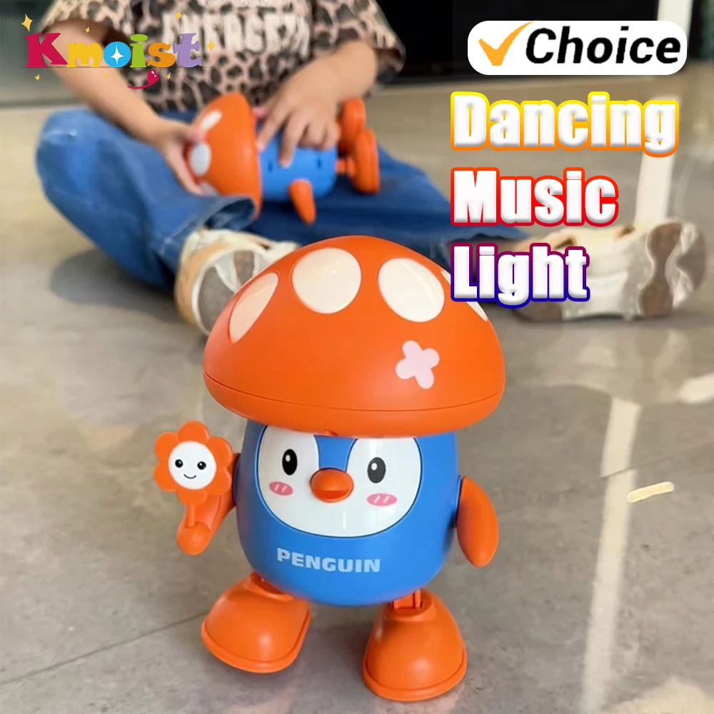 

Electric Walking Dancing Mushroom penguin Toy Cartoon Swing Recording Talking Penguin for Baby Tummy Time with Lights and Music