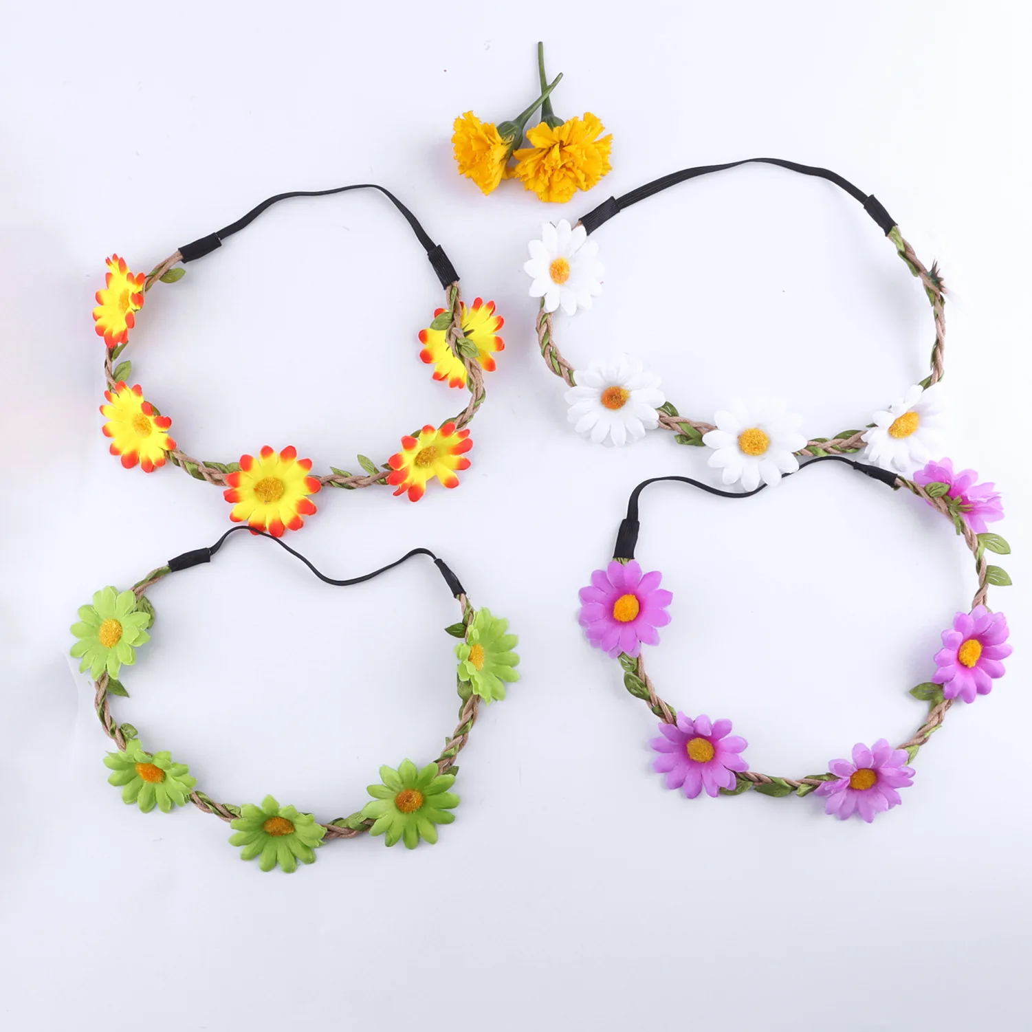 Girl Sunflower Headbands Multicolor Daisy Flower Crown Floral Garland with Adjustable Elastic Ribbon for Festival Wedding Party