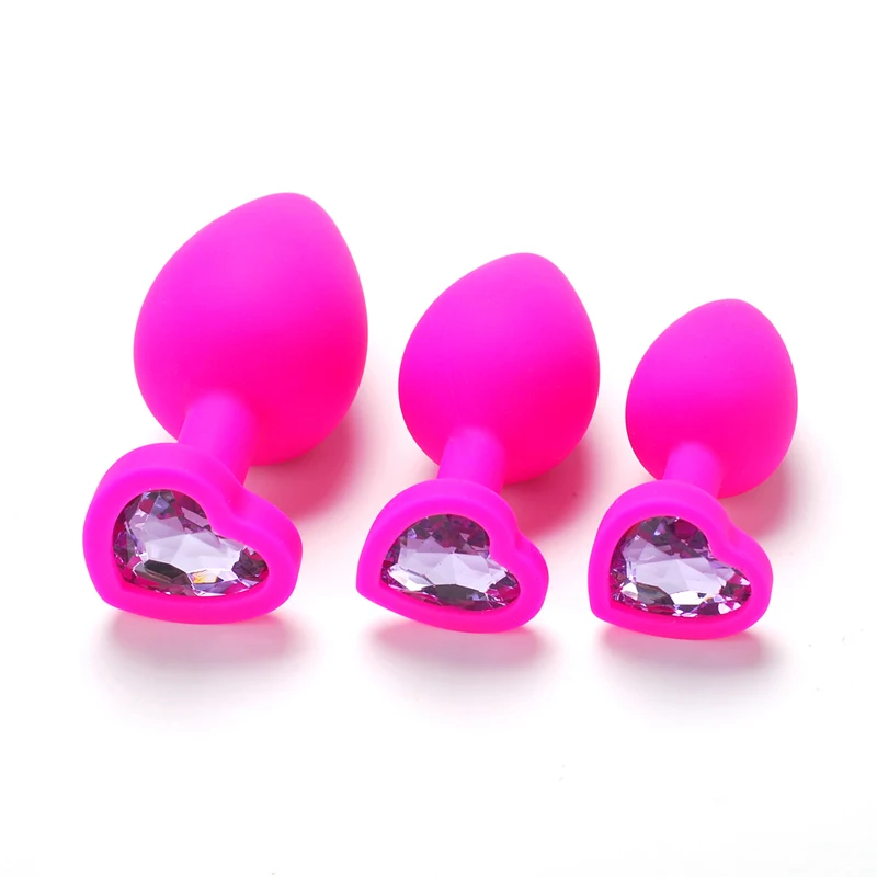 Silicone Anal Plug Adult Toys for Men Women Heart Crystal Anal Trainer for Couples Sex Toys Silicone Butt Plug Anal​ Toy 3 Sizes