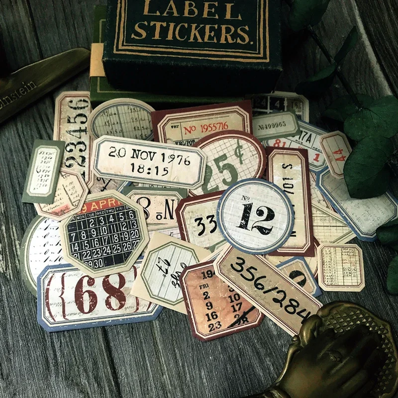 31Pcs Tim Holtz Style Number Junk Journal Label Vintage Stickers Retro DIY Album Planner Scrapbooking Material Craft Stickers