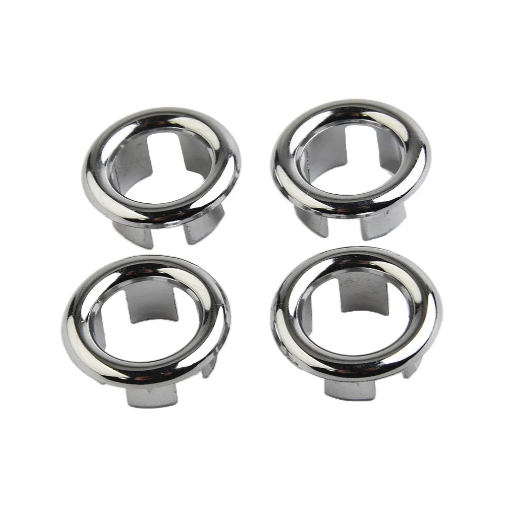 4PCS ABS Bathroom Kitchen Basin Sink Overflow Covering Rings Insert Replacements Chrome Hole Round Drain Cap Basin Accessory