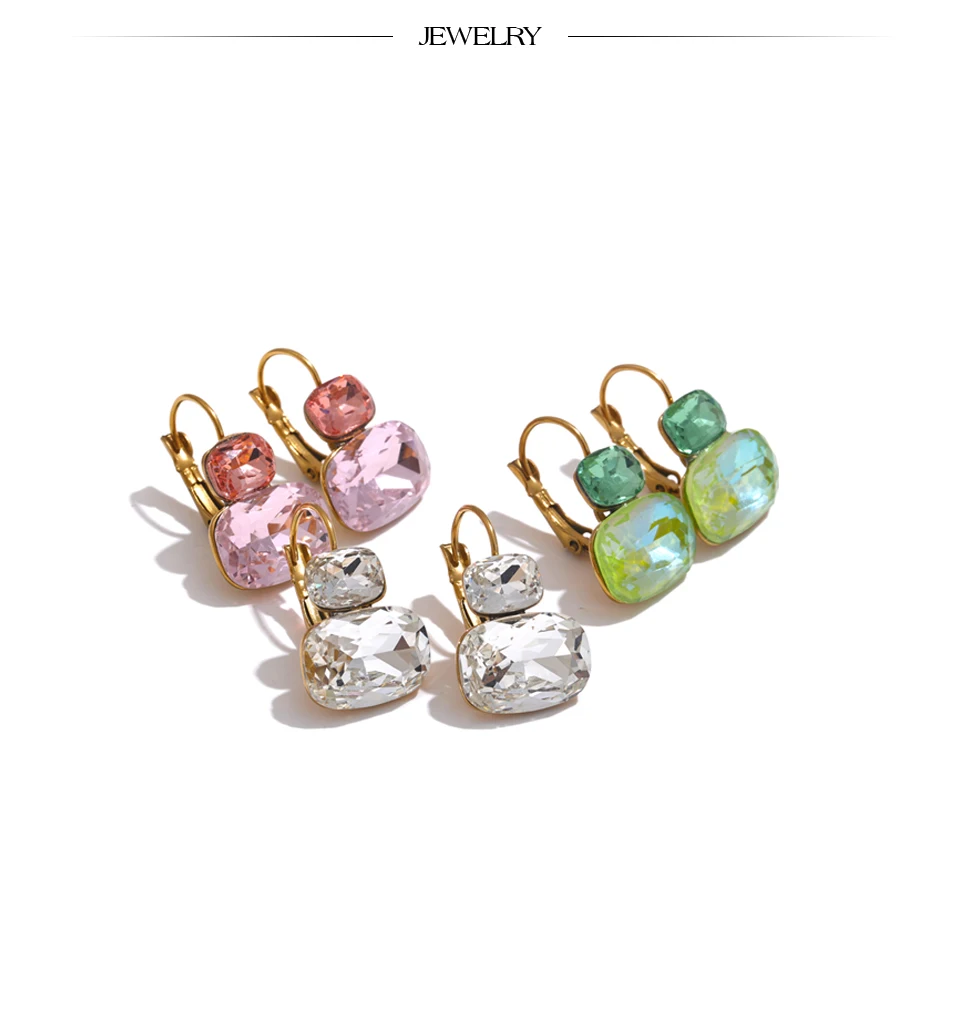 Yhpup Modische Kristall-Süßigkeits-Ohrstecker, französische Creolen, trendiges Weiß, Grün, Rosa, Y2K-Sommerschmuck für Frauen, 18 Karat PVD-beschichtet – Detail 3