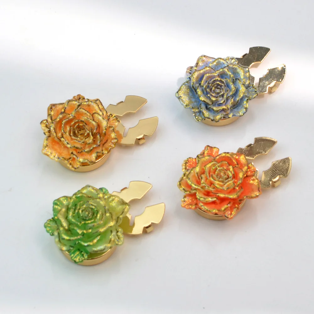 2 PCS Colorful Golden-plated Rose Cufflinks Multi-colored Enamel Flower Brooch Girly Dress Suit Jacket and Accessories - view 3