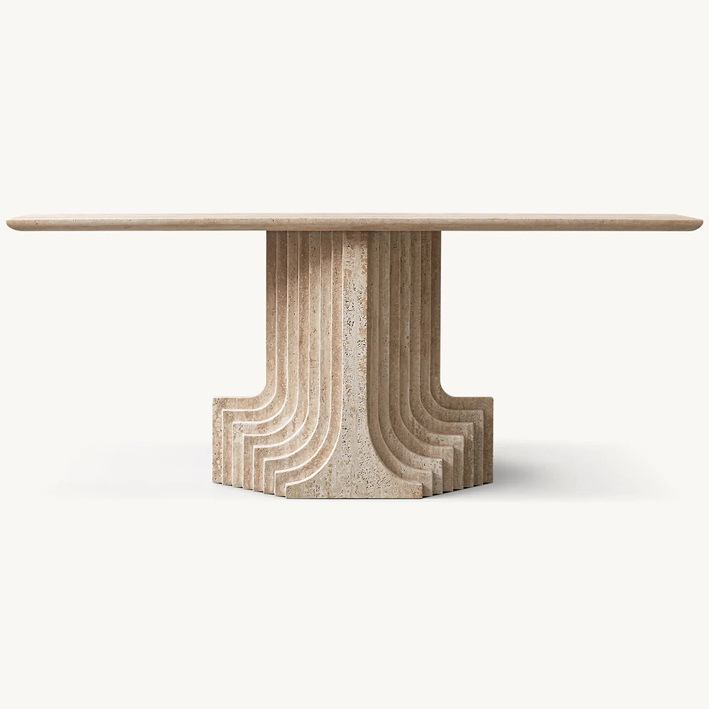 

！@Modern Hallway Entryway Table Travertine Stone Console Table for Living Room