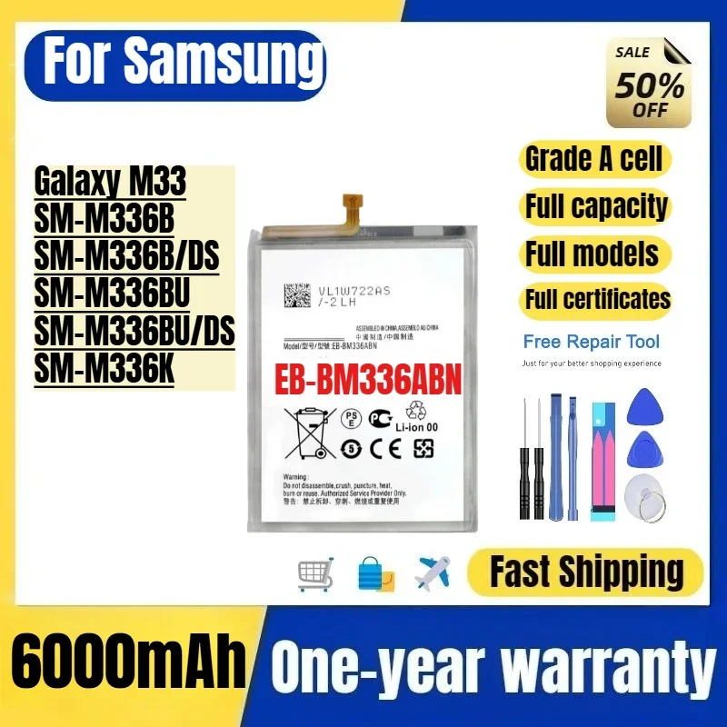 EB-BM336ABN for Samsung Galaxy M33/SM-M336B/SM-M336B/DS/SM-M336BU/SM-M336BU/DS/SM-M336K Phone Battery Replacement Bateria  Tools