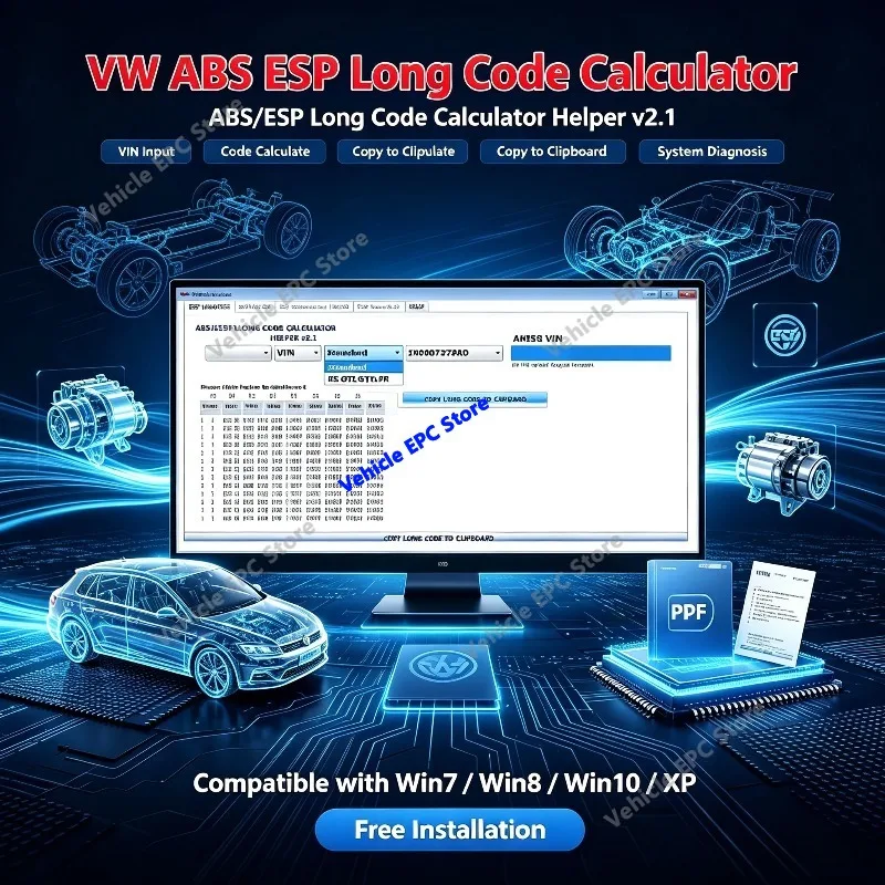 2026 Newest Software for VW ABS ESP Long Code Calculator Helper MK60EC1 ABS ESP Long Code Calculator software+ unlimited install