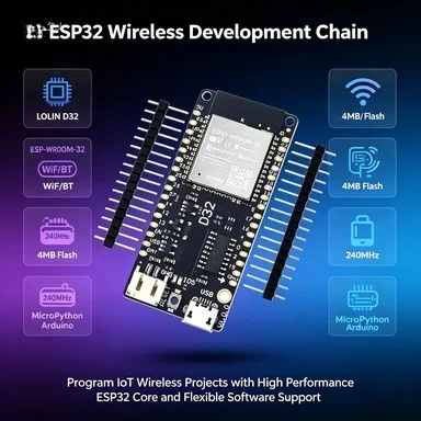 Wemos LOLIN D32 V1.0.0 ESP32 Board, ESP-WROOM-32 WiFi Bluetooth 4MB Flash, Compatible with MicroPython