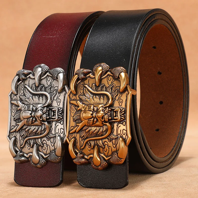 

Vintage Leather Belt Men's Leather Youth Smooth Buckle Plus Long Size Pure Cowhide Jeans Belts for Men Luxury Designer Brand