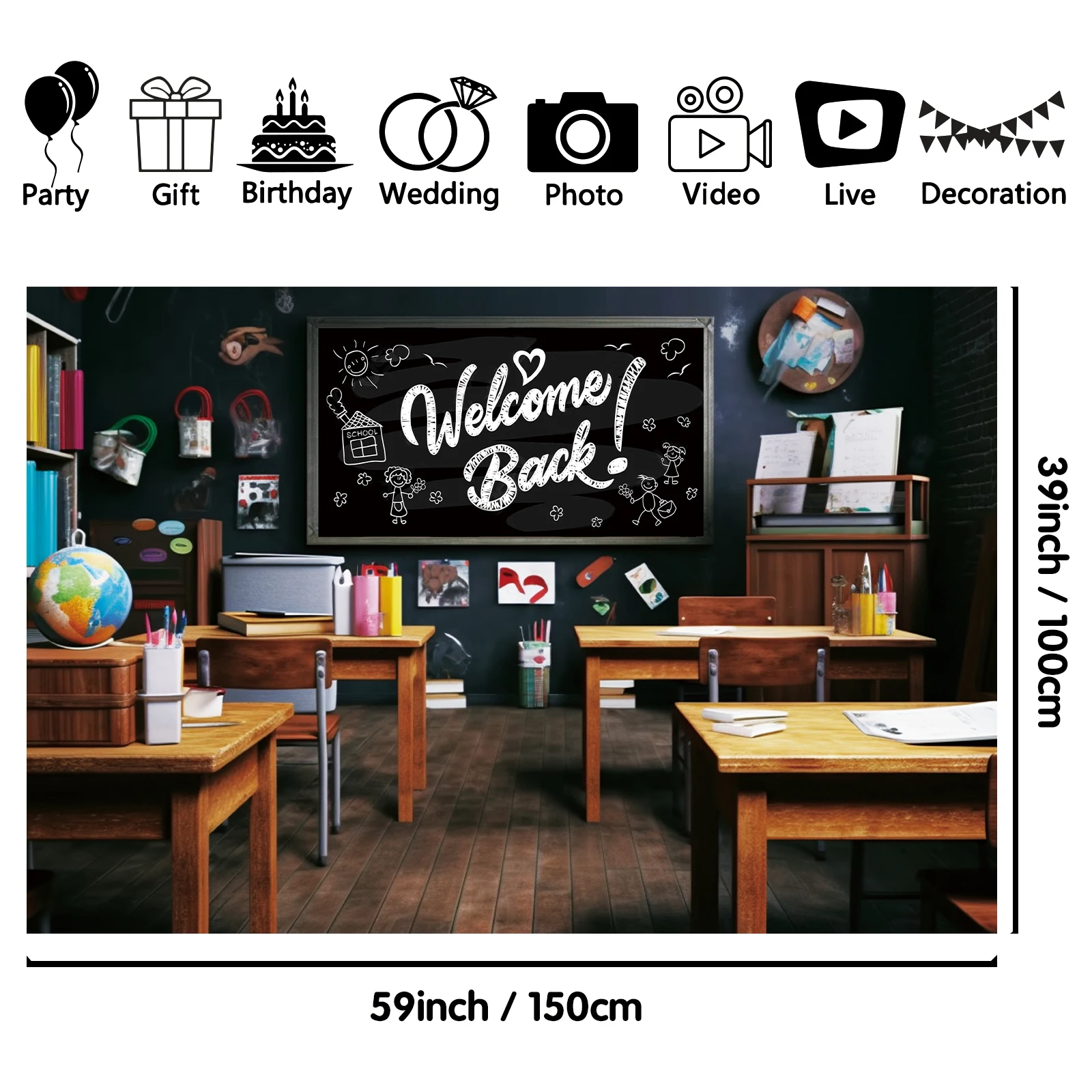 1PCS 100x150cm Returning To School(6) Theme Backdrop,Photography Background,Used To Gifts,Activities Or Other Party Decoration