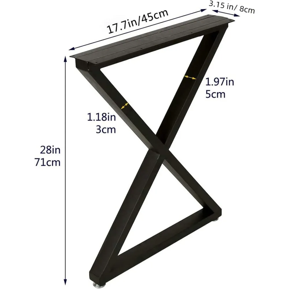 헤비 듀티 산업용 금속 책상 다리 2개 세트, X자형 28인치 높이, 검정색, 견고한 테이블 지지대용
