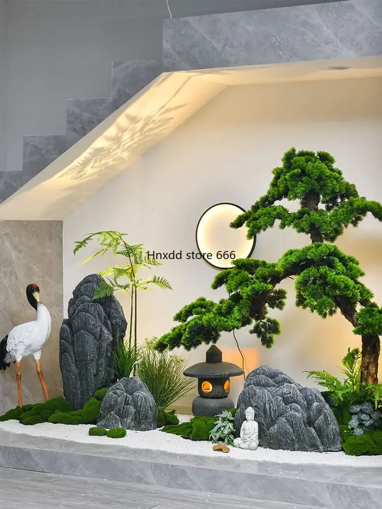 New Chinese rockery stone decorative ornament under the stairs of indoor landscaping tea room