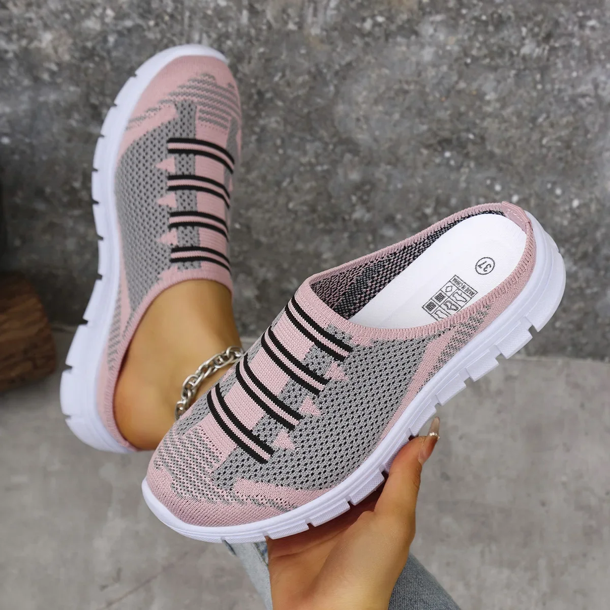 

Lightweight Round Toe Slippers For Women Mules Flats Soft House Slippers Female Slides Four Season Black Casual Mesh Lazy Shoes