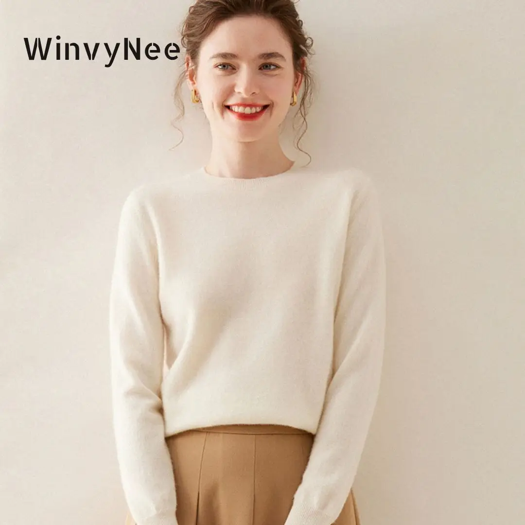 WinvyNee Cashmere Women Sweater Long Sleeve O neck Merino Wool Jumper Solid Knitwear Casual Pullover Tops Jumper Autumn A1054001