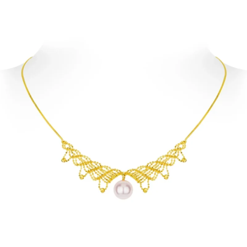 

Колье-подвеска Bellux из серебра 925 пробы с синтетическим цирконом, белым перламутром, золотым кружевом, ажурное, элегантное, винтажное, женское