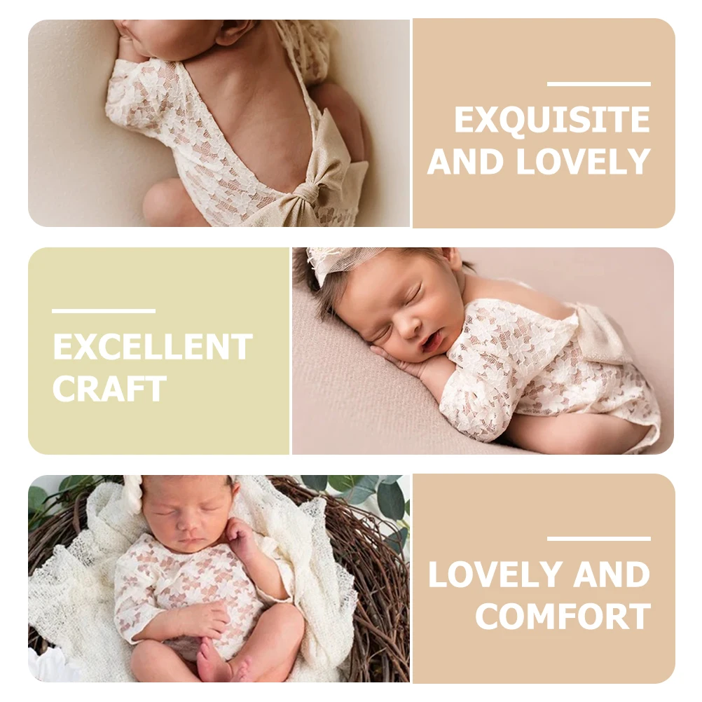 

1 set Photo Props Newborn Photography Outfit Lace Romper Headband Set Skin-Friendly for 0-6 Months Girls Holiday Party Gift