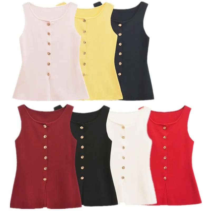 2024 Autunno Inverno Nuovo Arrivo delle Donne Faion Pendolarismo Bottone Oro Ago Piatto Gilet Versatile Sli Lunghezza Regolare