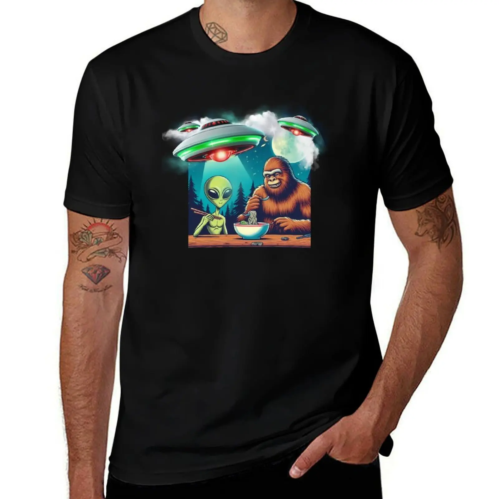 

Sasquatch, Alien and Noodles T-Shirt Heavy Duty Casual Work Tee
