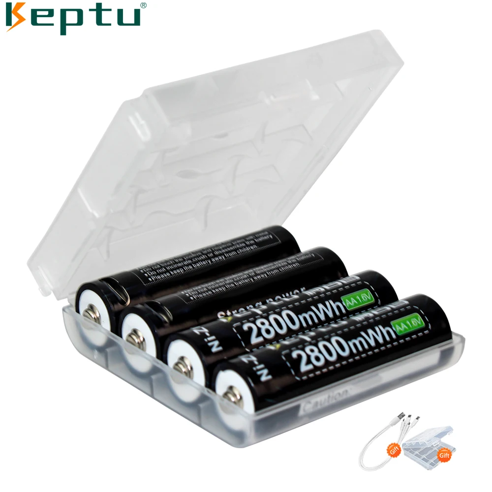 KEPTU 2800mWh 1.6V AA Rechargeable Battery 1.6V Ni-Zn USB 4-24pcs Batteries battery for Digital Camera Toys + Gift Type-C Cable