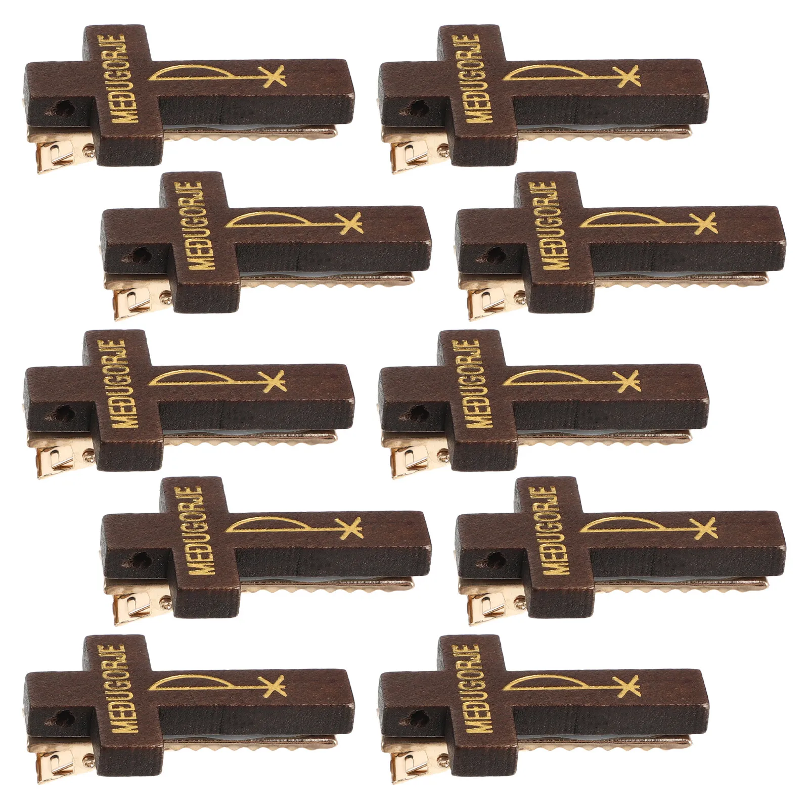 10Pcs Gothic Cross Hair Clips Matte Black Wood Non Slip Duckbill Cross Hairpin Church Event Side Barrettes Punk Minimalist Hair