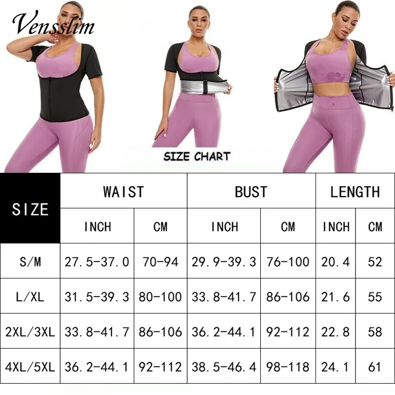 Vensslim Sauna Suits for Women Weight Loss Slimming Sweat Vest Waist Trainer Fitness Body Shaper Zipper Fat Burn Trimmer Tops