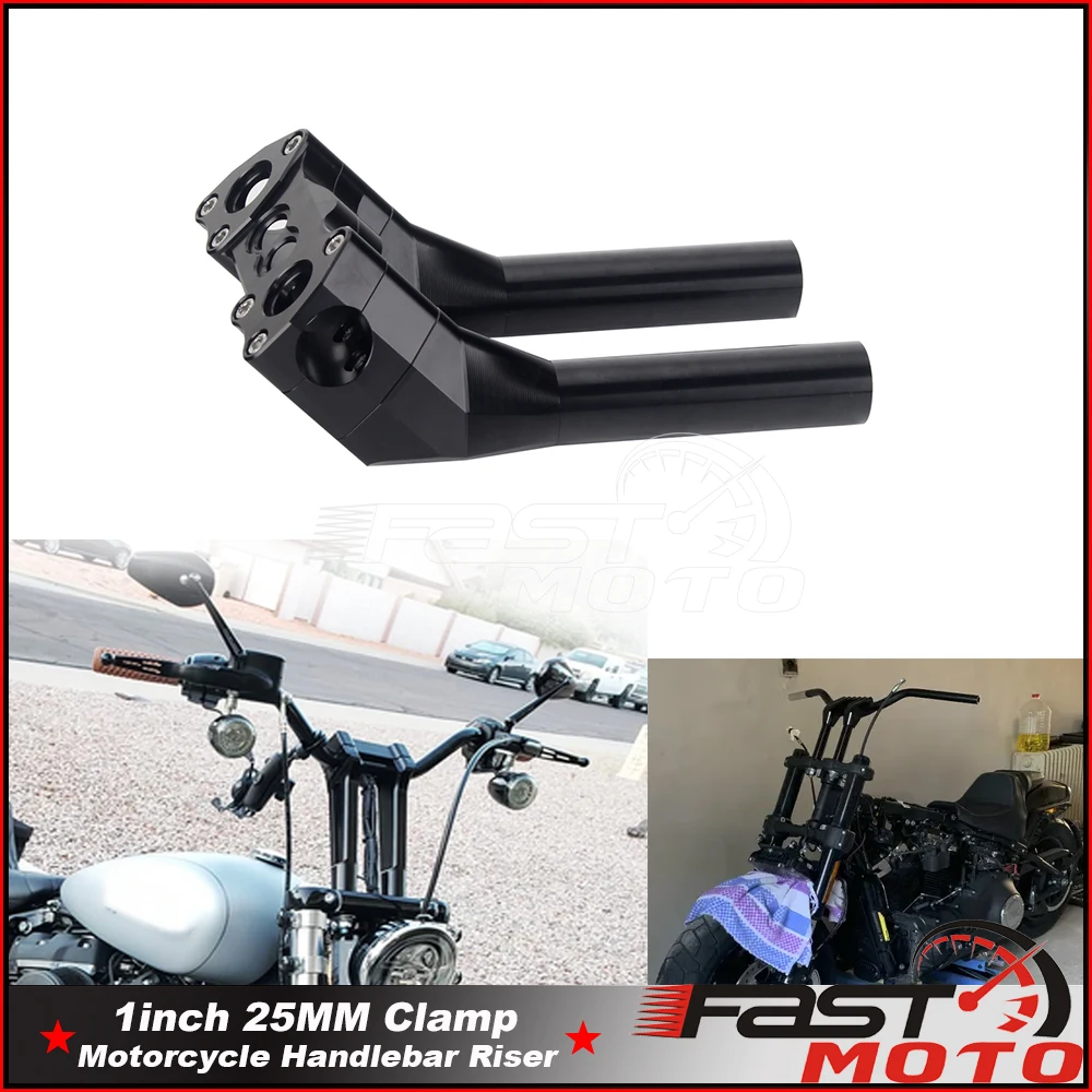 

Motorcycle Pullback Handlebar Risers Top Clamp for Harley Dyna Softail Handlebars 1" Clamping Black 6" 8'' Rise T Bar Club Style