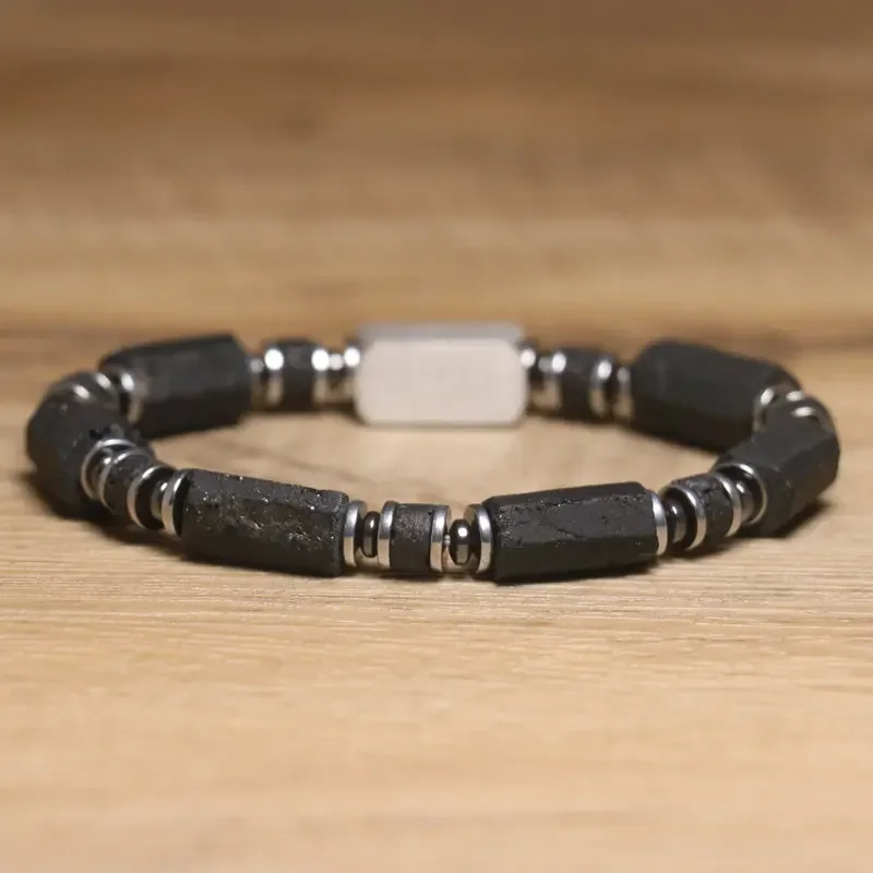 1pc Natural Black Tourmaline Beads Bracelet - Handmade Adjustable for Women & Men, Grounding Energy & Spiritual Shield​