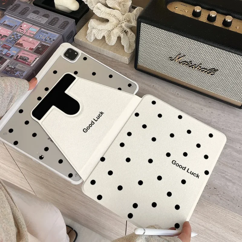 Black Polka Dot Tablet Case For iPad Pro 11 12.9 13 A16 M2 M4 M3 M5 Shell 8.3 9.7 10.2 5/6/7/8/9/10/11th Mini Air 3 4 5 6 Cover