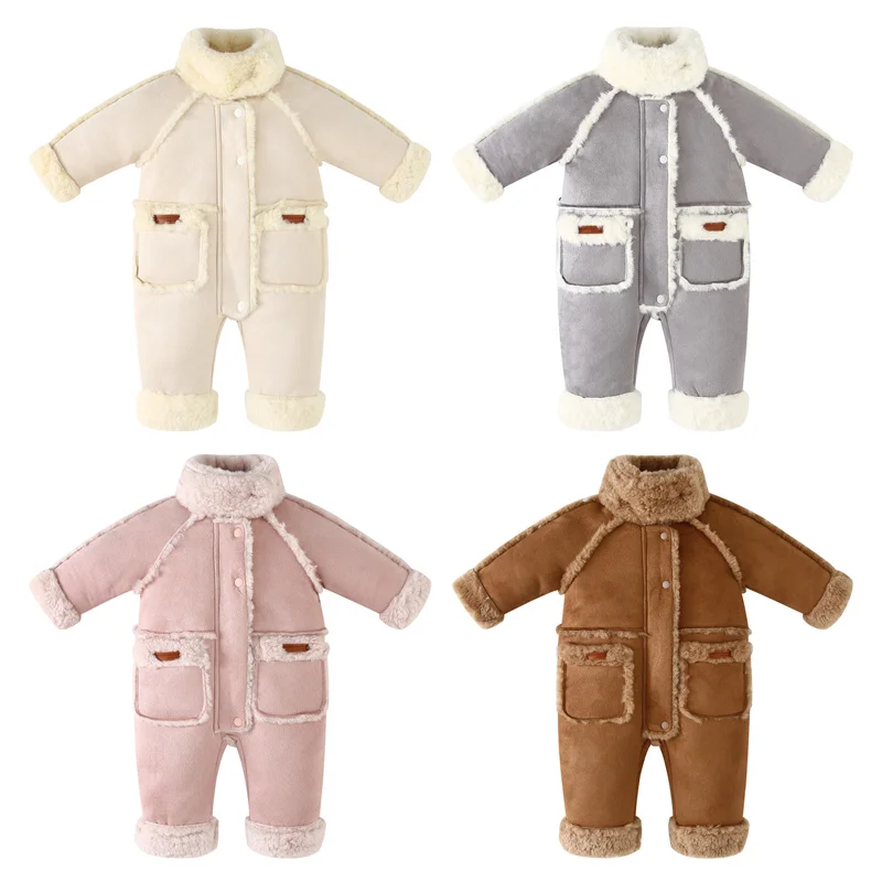 Winter Newborn Baby Jacket Warm Infant Bodysuit Plus Velvet Boys Jumpsuit Thicken Chic Girl Romper Soft Baby Clothes 0-18 Months