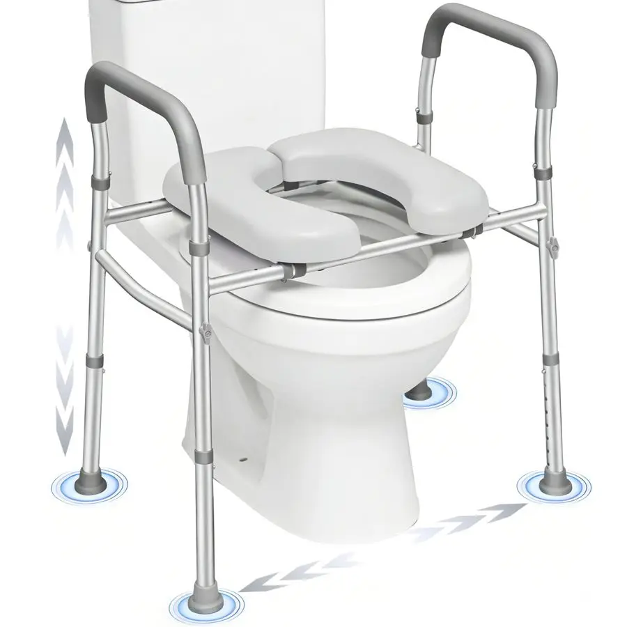 Seat Riser for Seniors, FSA HSA Eligible Raised Toilet Seat with Handles, 8Level Height amp 3Level Width Adjustment, Fits Most B