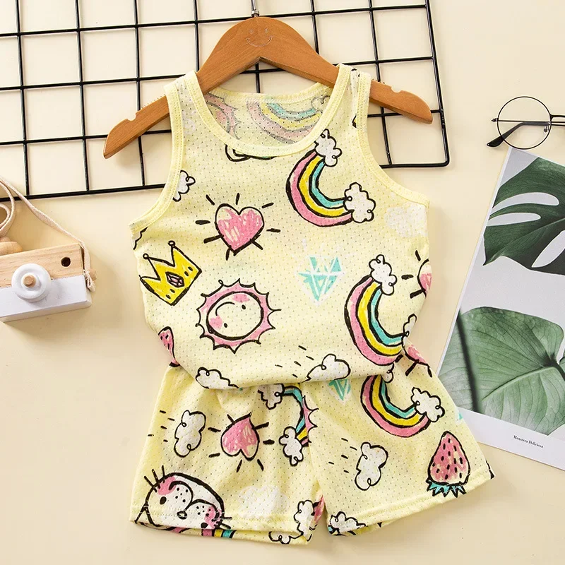 Boys Girls Pajamas New Summer Sleeveless Children\'s Clothing Sleepwear Cotton Pyjamas Sets For Kids 2 4 5 6 8 Years