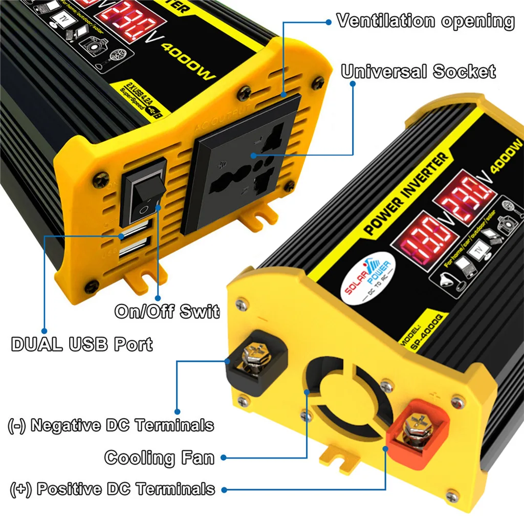 Panel solar con inversor de corriente, kit de inversor de panel solar de 4000w, 12v-110v/220v, Sistema solar para acampar en casa y al aire libre