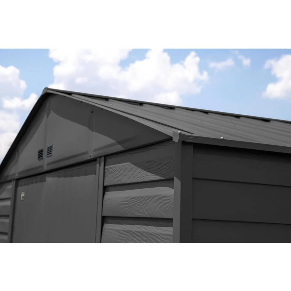 Select 10' x 14' Outdoor Lockable Steel Storage Shed Building, Charcoal