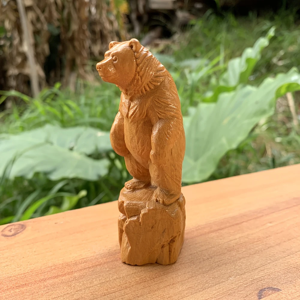 1Pc 3.8 Inch Hand-Carved Wooden Bear Statue, Animal Theme, Artistic Style, Suitable for Holiday Decorations, Desktop Decorations, Home Decor, Fireplace, Bedroom, New Year Gifts, Back-To-School Season Gifts