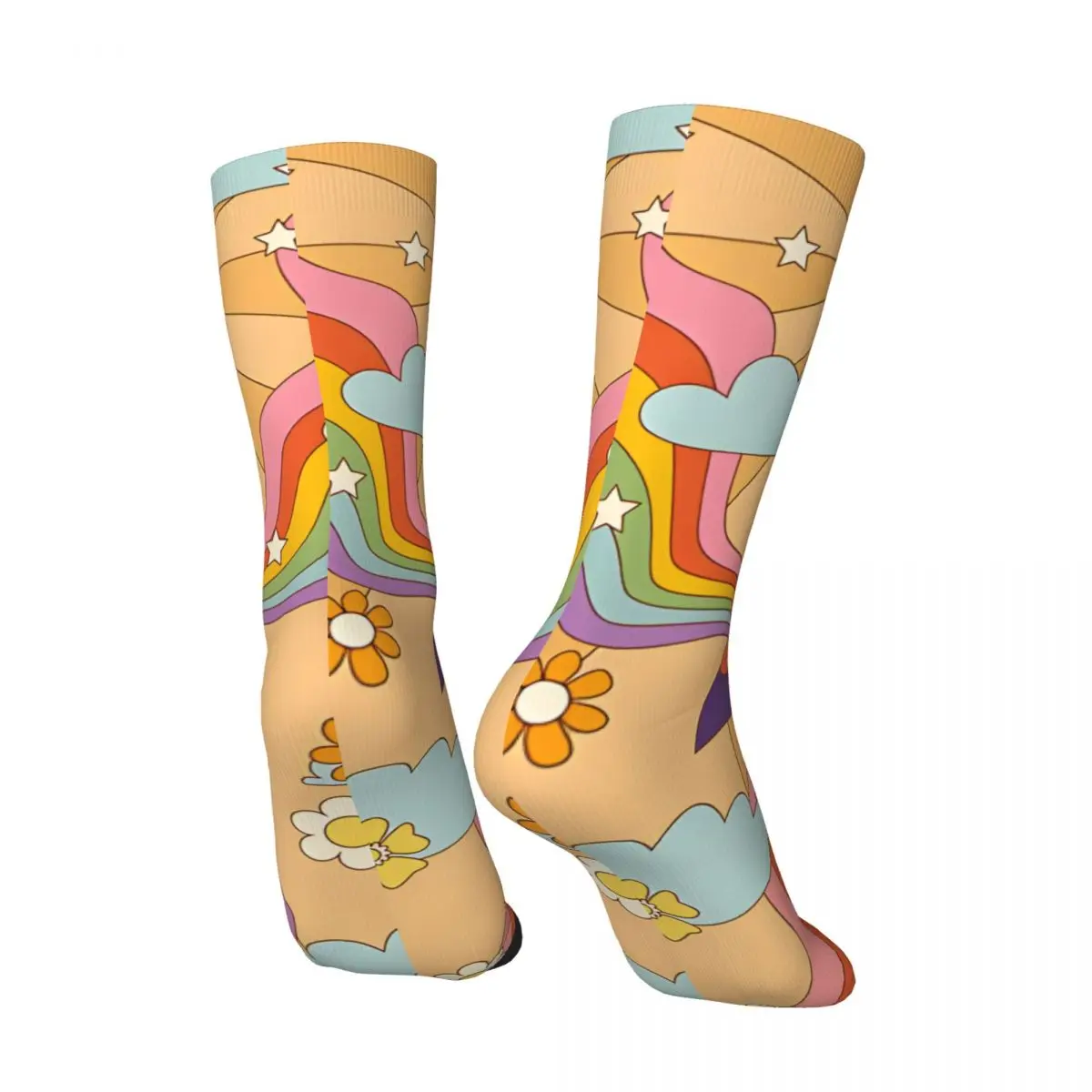 Kaus kaki kompresi pria, Retro Hippie Boho motif pelangi uniseks pola Harajuku bermotif baru