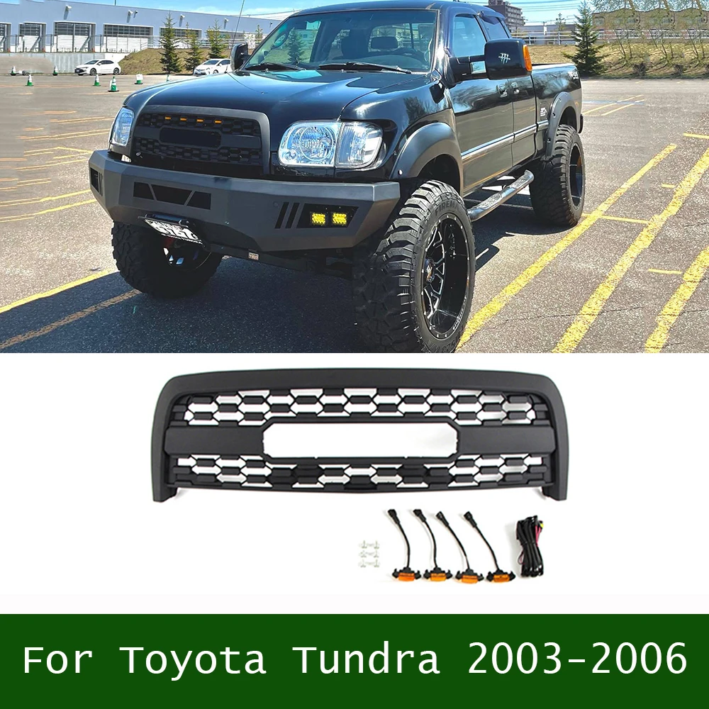 

For Toyota Tundra 2003-2006 4X4 Offroad Upgrade Exterior Front Bumper Mesh Grille ABS W/LED Hood Upper Cover Grill Racing Grills