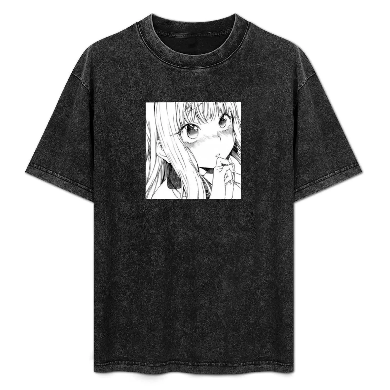 CUTE BLONDE WAIFU - Ahegao Senpai Girl Anime Manga Black White Baka Waifu Club T-Shirt Blouse mens plain t shirts