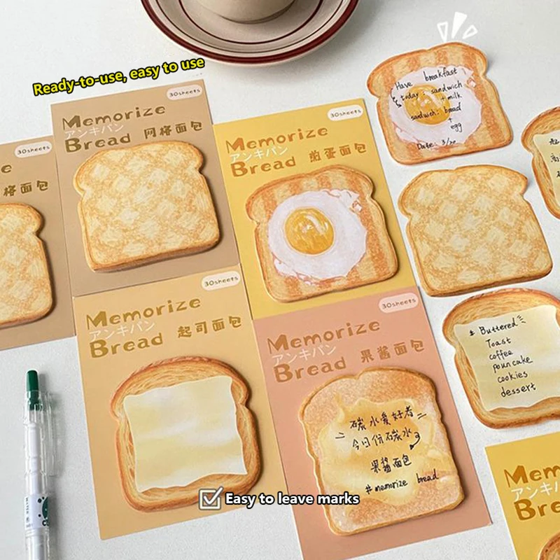 30 Sheets/pack Creative Toast Convenience Sticker Loose Leaf Decoration Memo Pad Colors Sticky Notes Office Memo Note Scrapbook