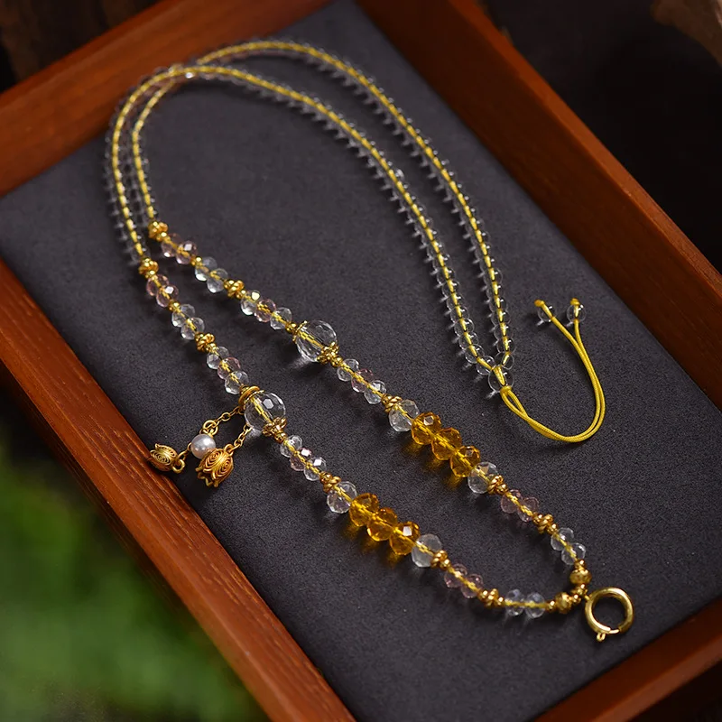 Tibetan Style Handwoven Austrian Crystal Necklace Rope Lucky Blessing Pendant Chain For Amber Hetian Jade Thangka Unisex Jewelry