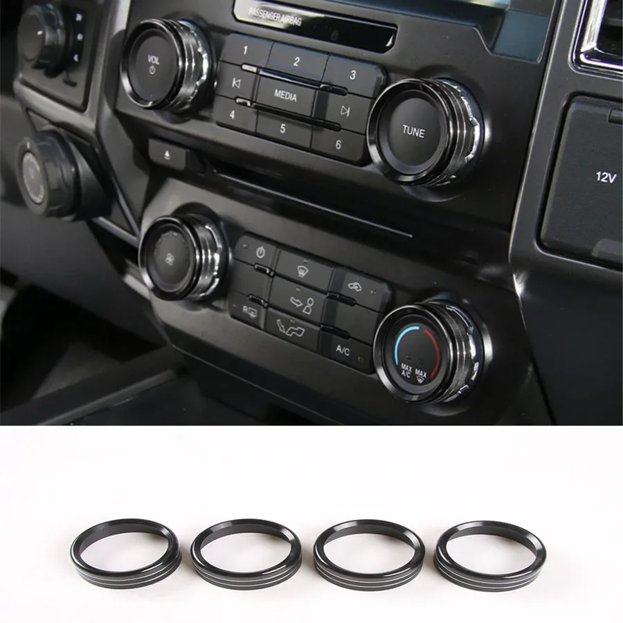 

Interior Air Conditioner Stereo Speaker Button Switch Knob Cover Ring Stickers For Ford F150 2016 2017 Car Styling