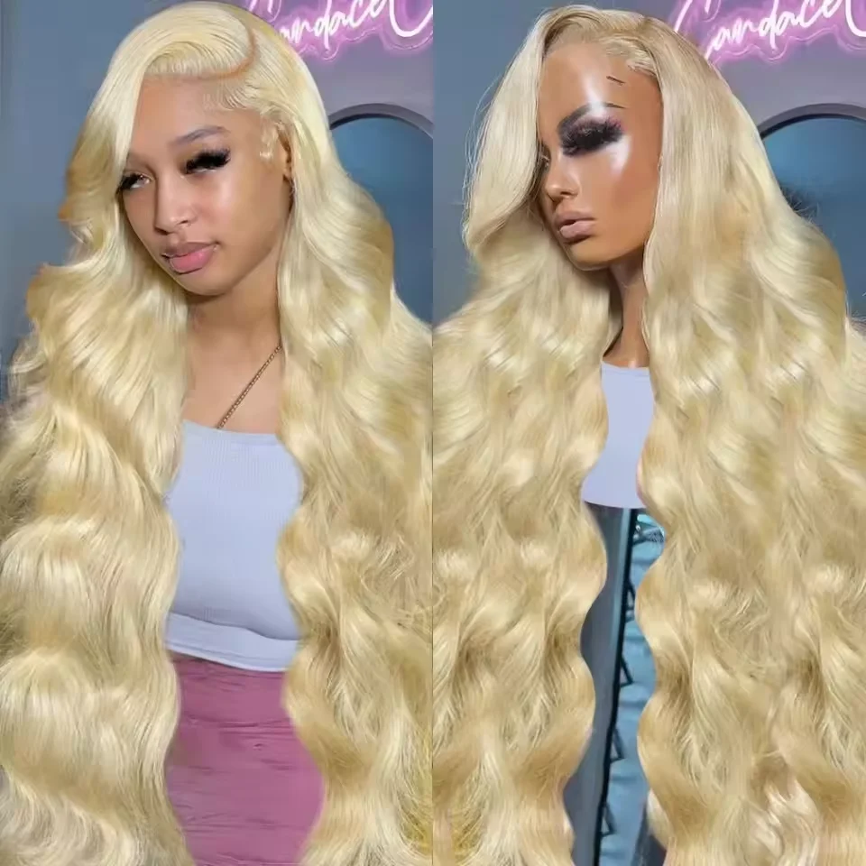 200 Density 36 Inches 13x6 HD Lace  Front Wig 613  Blonde Color Body Wave Human Hair For Women